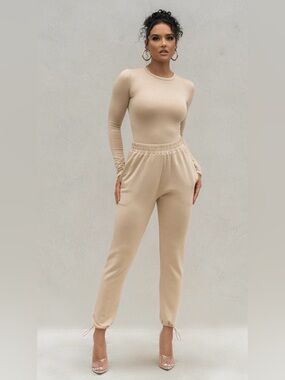 JLUXLABEL Women's Cream Elastic-Waist Joggers